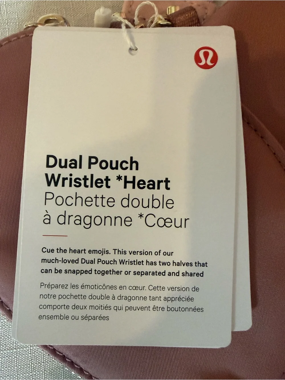 Lululemon Dual Heart Wristlet with Gold Hardware- NWT